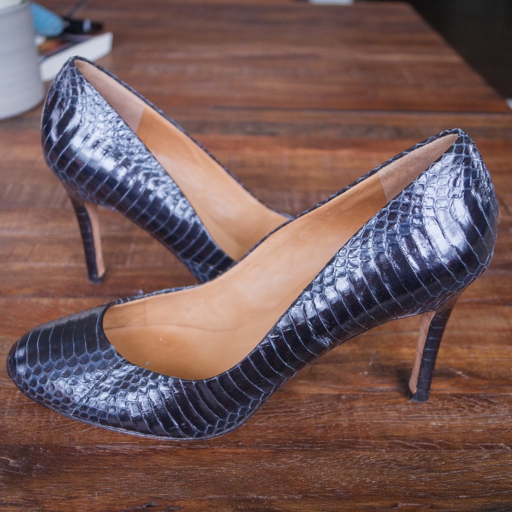 Snake Embossed Navy Heels Ann Taylor
